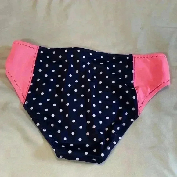 Crewcuts Youth Girl Bikini Bottom Size 12 Navy Blue/White Polka Dots & Peach - Picture 2 of 6